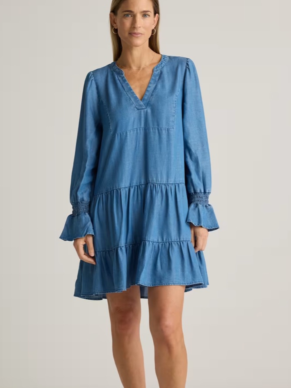 Quince Chambray Tiered Mini Dress Size S